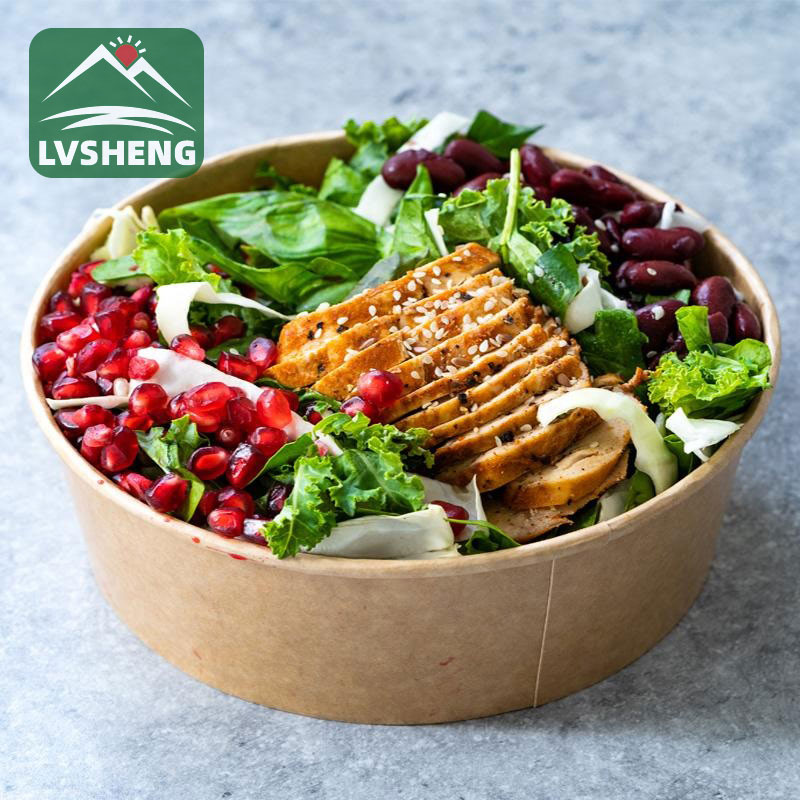 Mangkuk salad plastik bening dengan tutup sekali pakai
