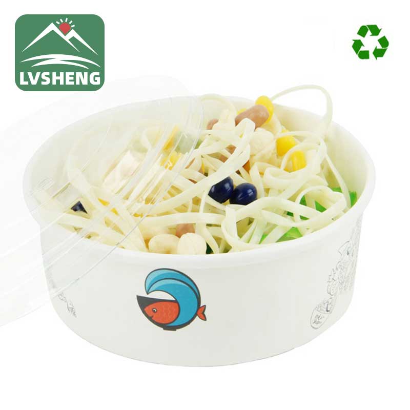 Mangkuk Salad Kertas Putih Dengan Tutup Plastik